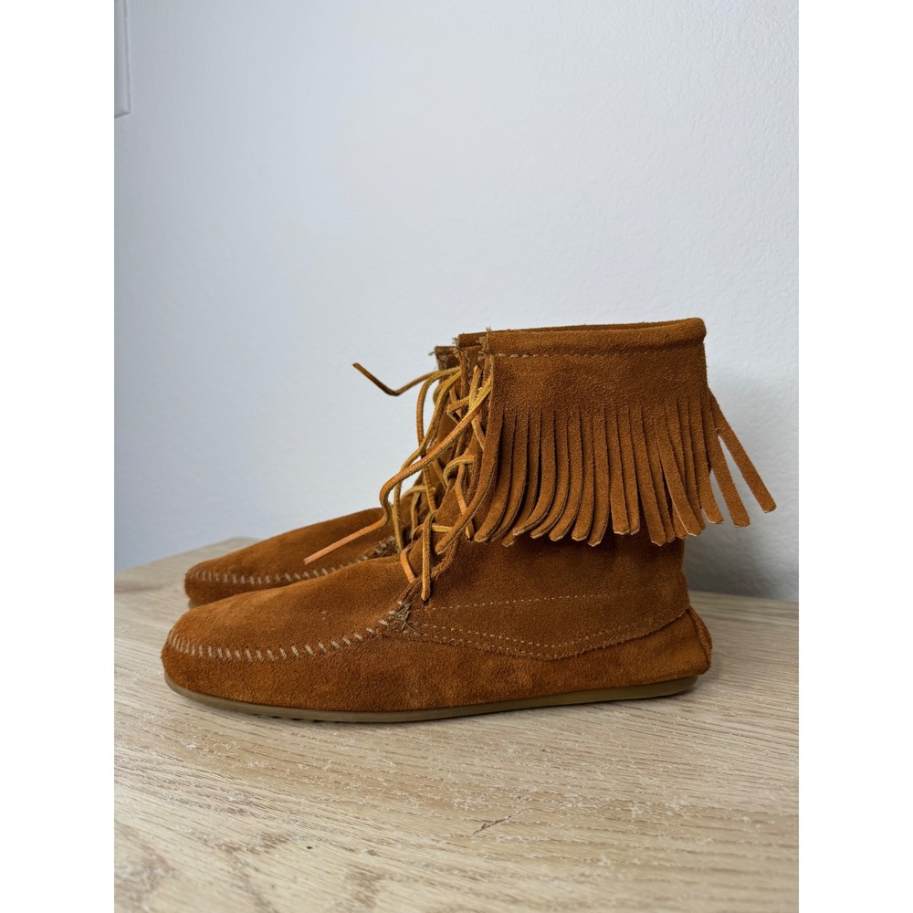 Minnetonka Womens Tramper Lace Up Fringe Moccasin‎ Boots Brown Suede Size 10